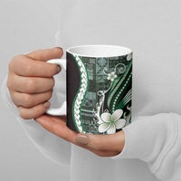 Samoa Siapo Tribal Pattern Ceramic Mug Forest Green Polynesian Plumeria Tapa Motif