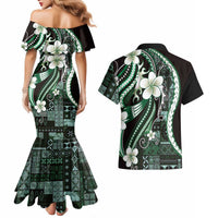 Samoa Siapo Tribal Pattern Couples Matching Mermaid Dress and Hawaiian Shirt Forest Green Polynesian Plumeria Tapa Motif LT9 - Polynesian Pride