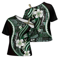 Samoa Siapo Tribal Pattern Cross Shoulder Shirt Forest Green Polynesian Plumeria Tapa Motif