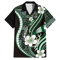 Samoa Siapo Tribal Pattern Family Matching Off Shoulder Maxi Dress and Hawaiian Shirt Forest Green Polynesian Plumeria Tapa Motif LT9 Dad's Shirt - Short Sleeve Green - Polynesian Pride
