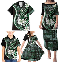 Samoa Siapo Tribal Pattern Family Matching Puletasi and Hawaiian Shirt Forest Green Polynesian Plumeria Tapa Motif LT9 - Polynesian Pride