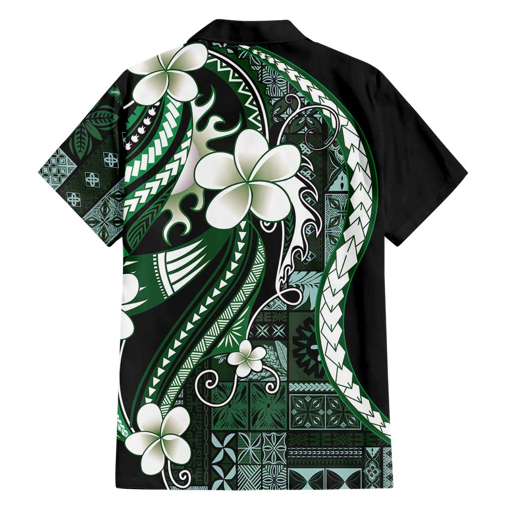 Samoa Siapo Tribal Pattern Family Matching Puletasi and Hawaiian Shirt Forest Green Polynesian Plumeria Tapa Motif LT9 - Polynesian Pride