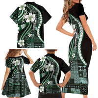 Samoa Siapo Tribal Pattern Family Matching Short Sleeve Bodycon Dress and Hawaiian Shirt Forest Green Polynesian Plumeria Tapa Motif LT9 - Polynesian Pride