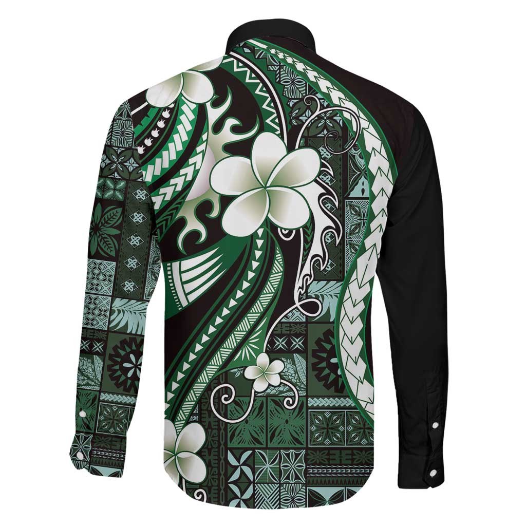 Samoa Siapo Tribal Pattern Family Matching Short Sleeve Bodycon Dress and Hawaiian Shirt Forest Green Polynesian Plumeria Tapa Motif LT9 - Polynesian Pride
