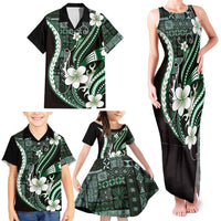 Samoa Siapo Tribal Pattern Family Matching Tank Maxi Dress and Hawaiian Shirt Forest Green Polynesian Plumeria Tapa Motif LT9 - Polynesian Pride