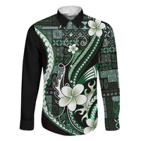 Samoa Siapo Tribal Pattern Family Matching Tank Maxi Dress and Hawaiian Shirt Forest Green Polynesian Plumeria Tapa Motif LT9 Dad's Shirt - Long Sleeve Green - Polynesian Pride