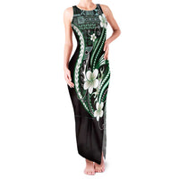 Samoa Siapo Tribal Pattern Family Matching Tank Maxi Dress and Hawaiian Shirt Forest Green Polynesian Plumeria Tapa Motif LT9 Mom's Dress Green - Polynesian Pride