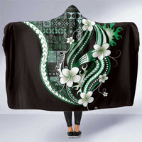 Samoa Siapo Tribal Pattern Hooded Blanket Forest Green Polynesian Plumeria Tapa Motif