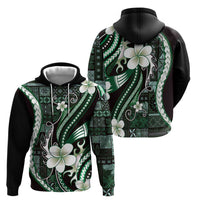 Samoa Siapo Tribal Pattern Hoodie Forest Green Polynesian Plumeria Tapa Motif