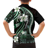 Samoa Siapo Tribal Pattern Kid Hawaiian Shirt Forest Green Polynesian Plumeria Tapa Motif
