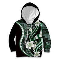 Samoa Siapo Tribal Pattern Kid Hoodie Forest Green Polynesian Plumeria Tapa Motif
