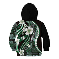 Samoa Siapo Tribal Pattern Kid Hoodie Forest Green Polynesian Plumeria Tapa Motif
