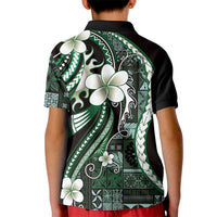 Samoa Siapo Tribal Pattern Kid Polo Shirt Forest Green Polynesian Plumeria Tapa Motif