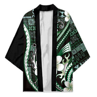 Samoa Siapo Tribal Pattern Kimono Forest Green Polynesian Plumeria Tapa Motif