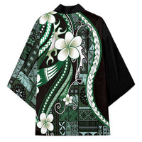 Samoa Siapo Tribal Pattern Kimono Forest Green Polynesian Plumeria Tapa Motif