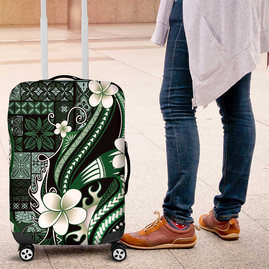 Samoa Siapo Tribal Pattern Luggage Cover Forest Green Polynesian Plumeria Tapa Motif