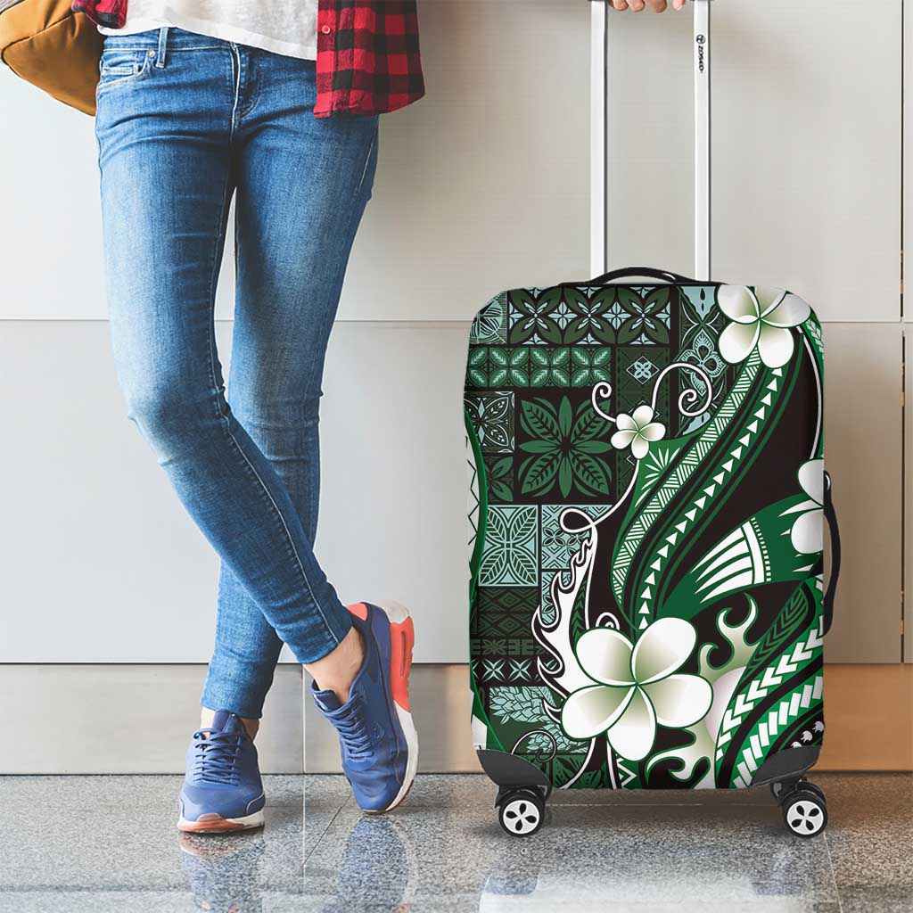Samoa Siapo Tribal Pattern Luggage Cover Forest Green Polynesian Plumeria Tapa Motif