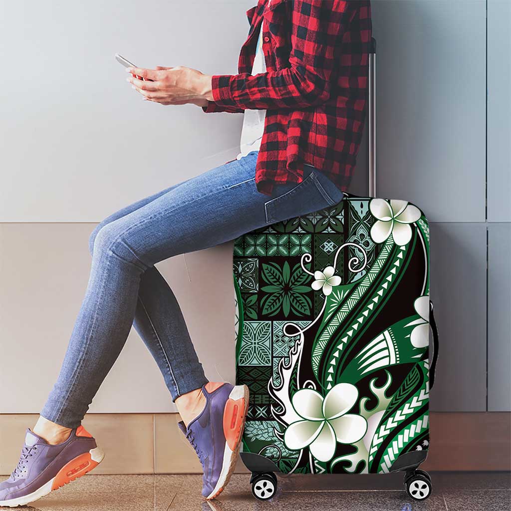 Samoa Siapo Tribal Pattern Luggage Cover Forest Green Polynesian Plumeria Tapa Motif