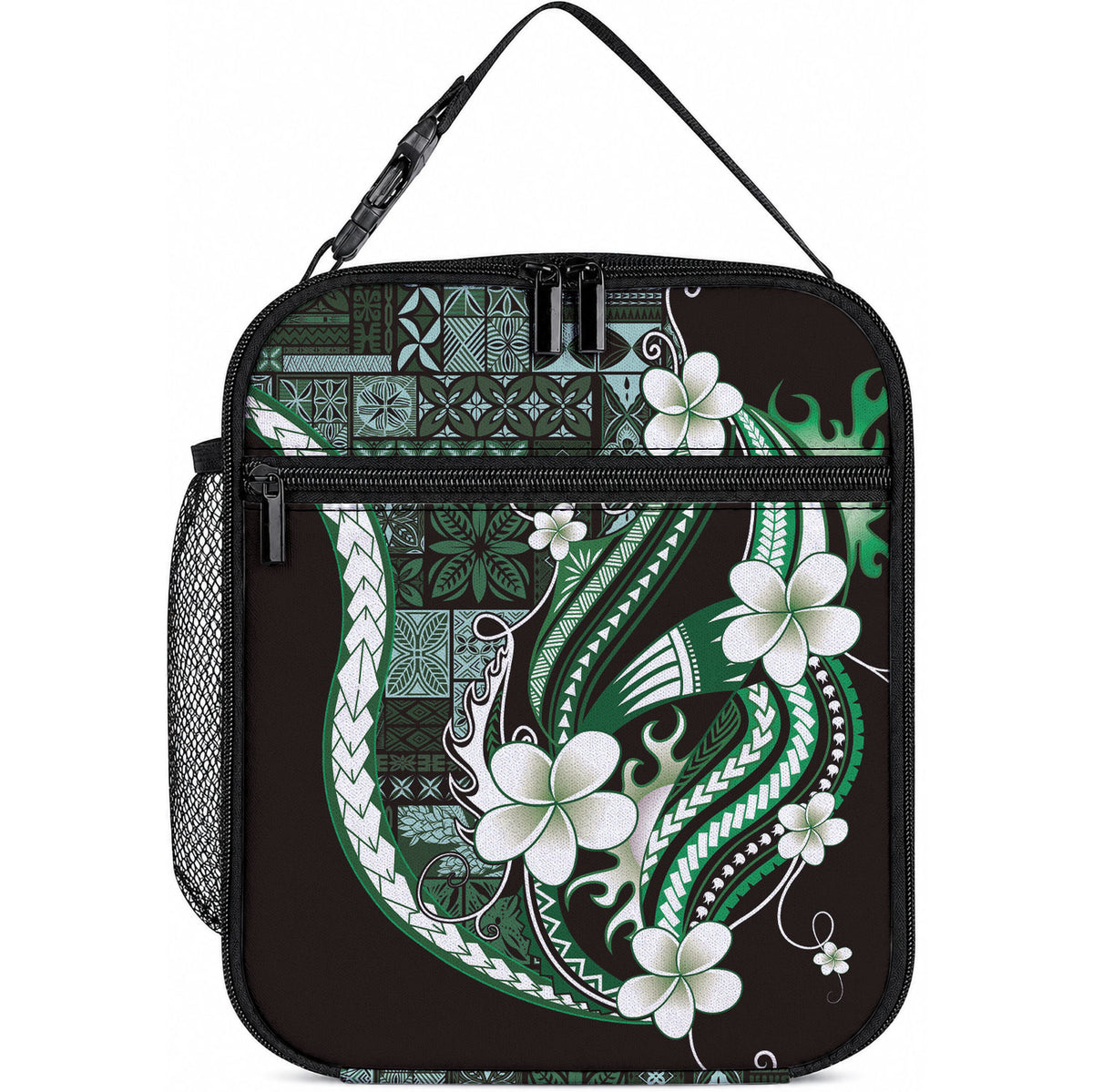 Samoa Siapo Tribal Pattern Lunch Bag Forest Green Polynesian Plumeria Tapa Motif LT9 10.2 × 8.3 × 4.3 inch Blue - Polynesian Pride