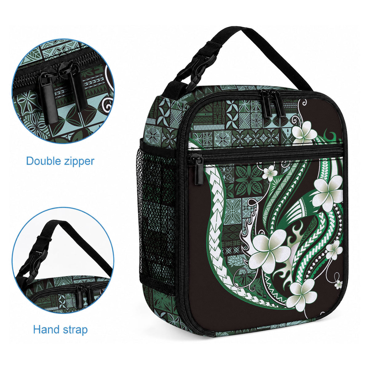 Samoa Siapo Tribal Pattern Lunch Bag Forest Green Polynesian Plumeria Tapa Motif LT9 - Polynesian Pride