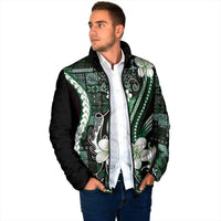 Samoa Siapo Tribal Pattern Padded Jacket Forest Green Polynesian Plumeria Tapa Motif