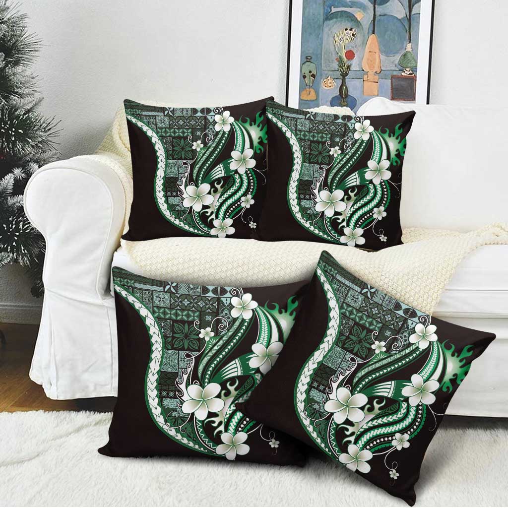 Samoa Siapo Tribal Pattern Pillow Cover Forest Green Polynesian Plumeria Tapa Motif