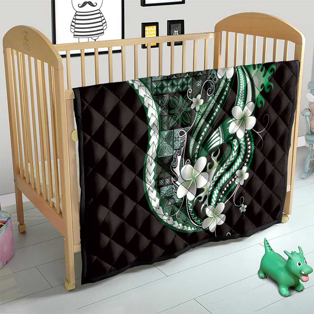 Samoa Siapo Tribal Pattern Quilt Forest Green Polynesian Plumeria Tapa Motif
