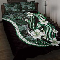 Samoa Siapo Tribal Pattern Quilt Bed Set Forest Green Polynesian Plumeria Tapa Motif