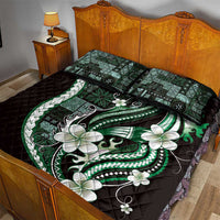 Samoa Siapo Tribal Pattern Quilt Bed Set Forest Green Polynesian Plumeria Tapa Motif