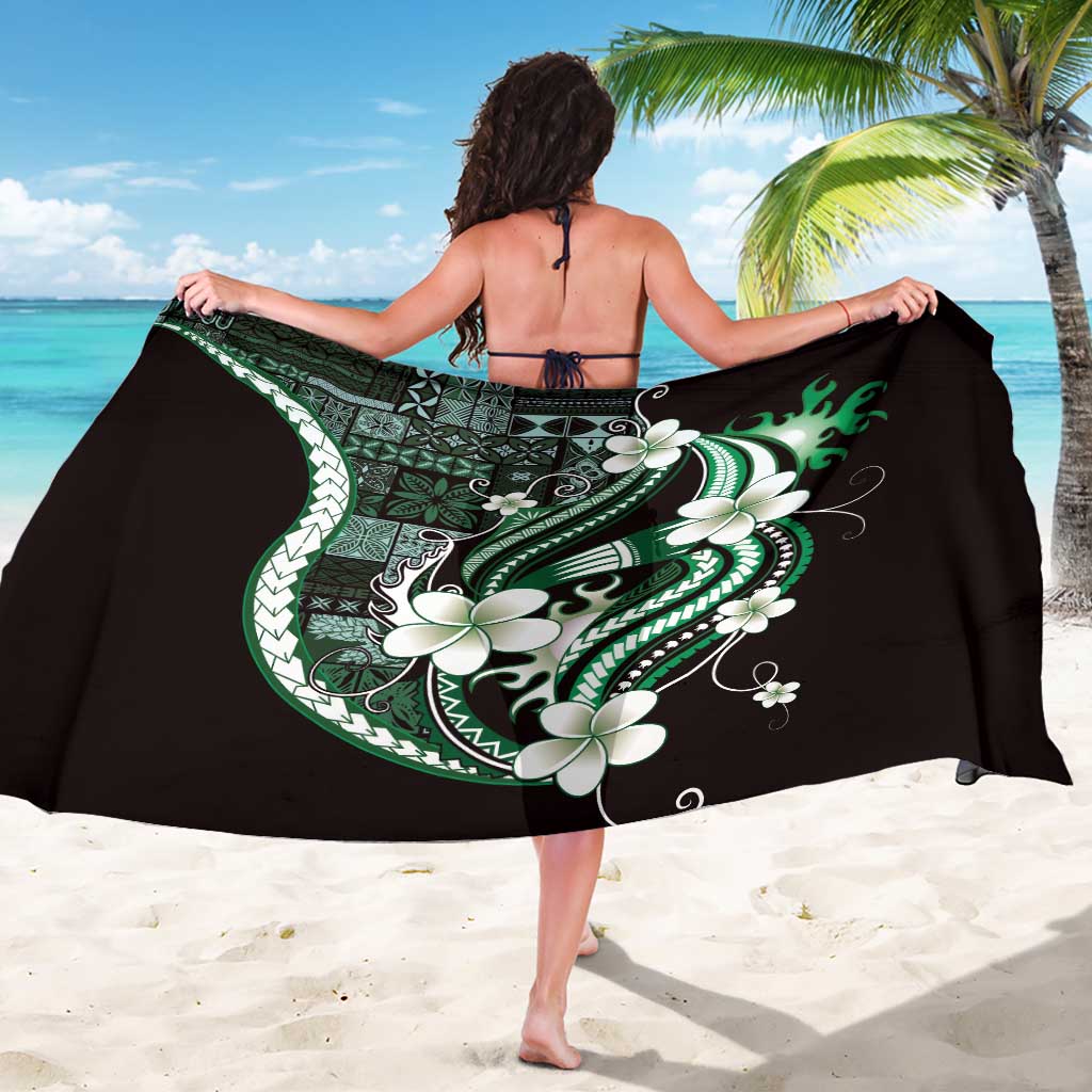 Samoa Siapo Tribal Pattern Sarong Forest Green Polynesian Plumeria Tapa Motif