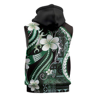 Samoa Siapo Tribal Pattern Sleeveless Hoodie Forest Green Polynesian Plumeria Tapa Motif