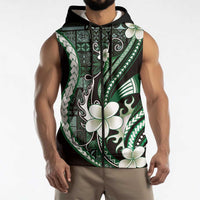 Samoa Siapo Tribal Pattern Sleeveless Zip Hoodie Forest Green Polynesian Plumeria Tapa Motif