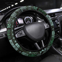Samoa Siapo Tribal Pattern Steering Wheel Cover Forest Green Polynesian Plumeria Tapa Motif