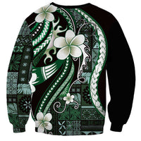 Samoa Siapo Tribal Pattern Sweatshirt Forest Green Polynesian Plumeria Tapa Motif