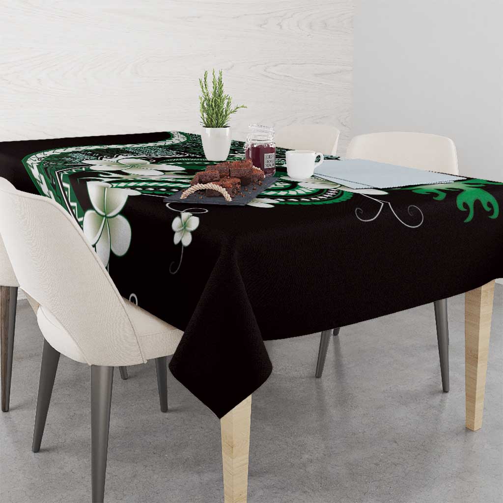 Samoa Siapo Tribal Pattern Tablecloth Forest Green Polynesian Plumeria Tapa Motif