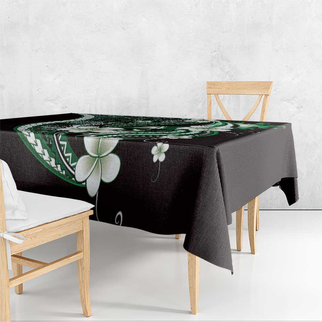 Samoa Siapo Tribal Pattern Tablecloth Forest Green Polynesian Plumeria Tapa Motif