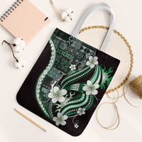 Samoa Siapo Tribal Pattern Tote Bag Forest Green Polynesian Plumeria Tapa Motif