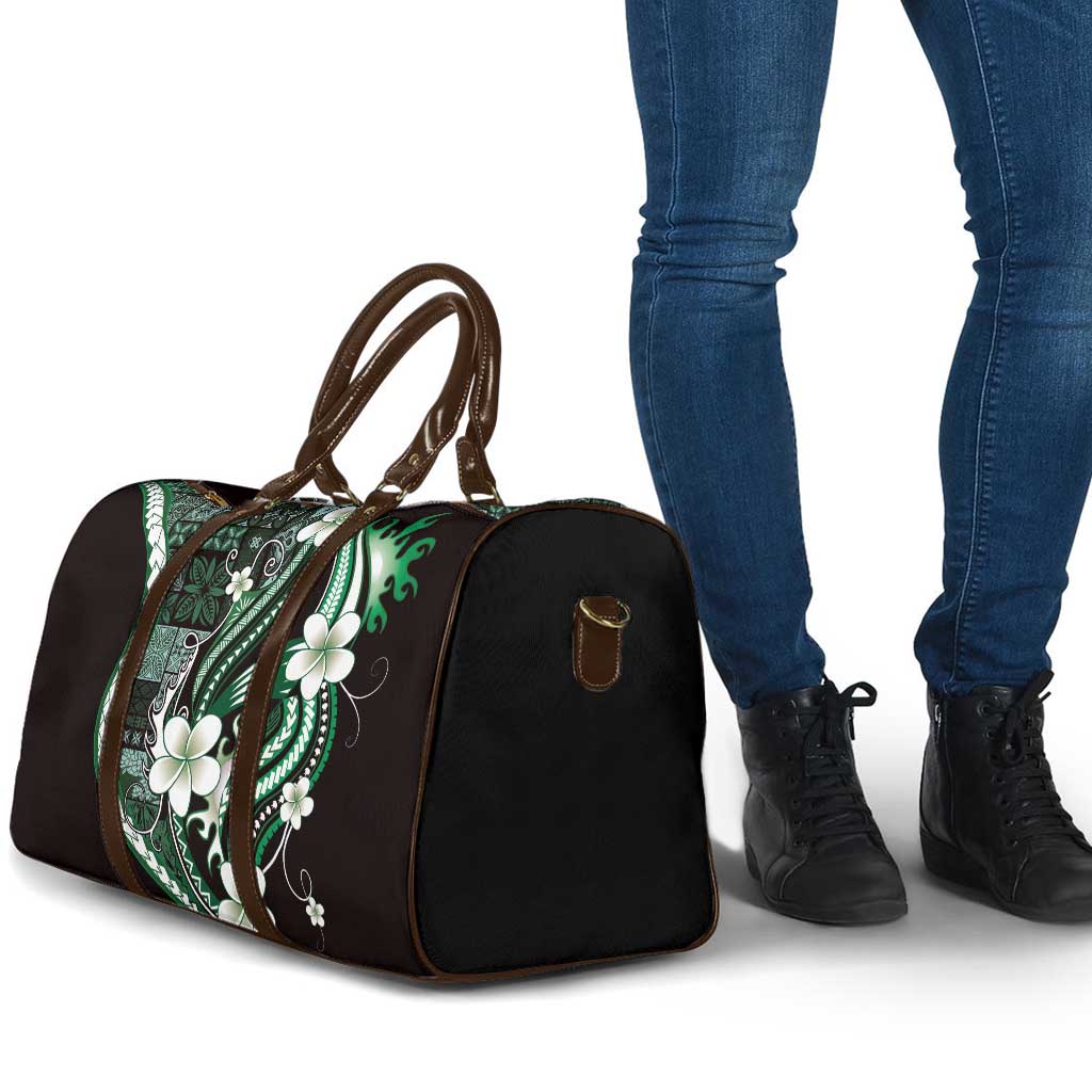 Samoa Siapo Tribal Pattern Travel Bag Forest Green Polynesian Plumeria Tapa Motif