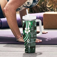 Samoa Siapo Tribal Pattern Tumbler With Handle Forest Green Polynesian Plumeria Tapa Motif