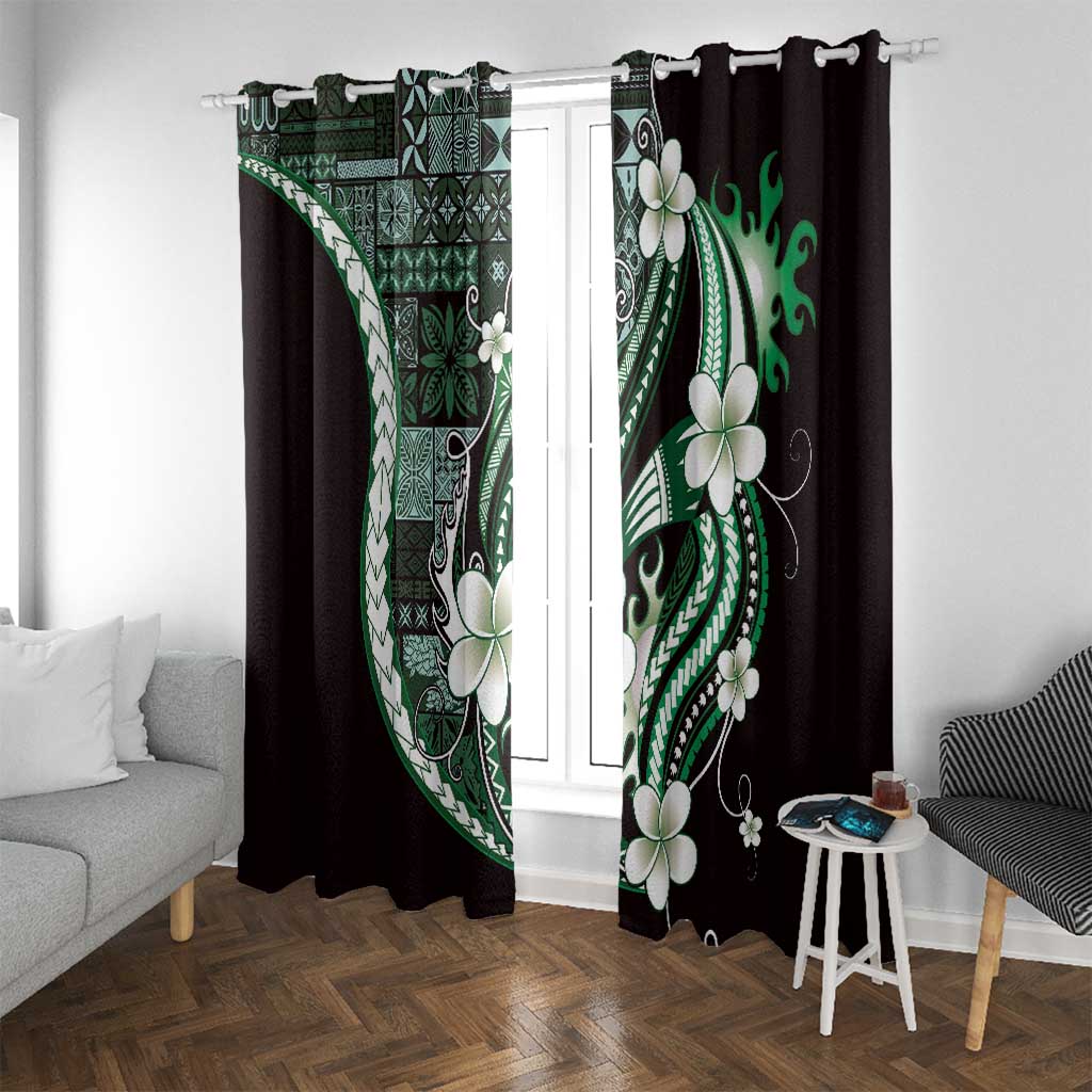 Samoa Siapo Tribal Pattern Window Curtain Forest Green Polynesian Plumeria Tapa Motif