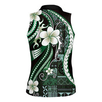Samoa Siapo Tribal Pattern Women Sleeveless Polo Shirt Forest Green Polynesian Plumeria Tapa Motif