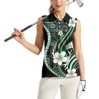 Samoa Siapo Tribal Pattern Women Sleeveless Polo Shirt Forest Green Polynesian Plumeria Tapa Motif