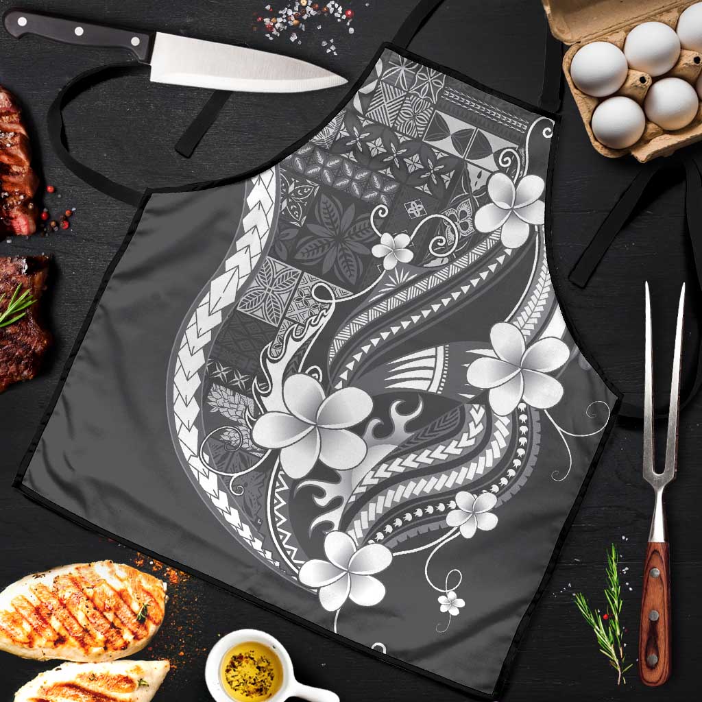 Samoa Siapo Tribal Pattern Apron Light Gray Polynesian Plumeria Tapa Motif
