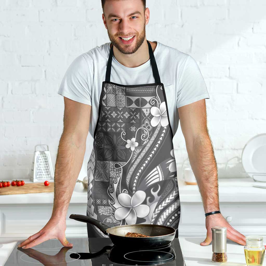 Samoa Siapo Tribal Pattern Apron Light Gray Polynesian Plumeria Tapa Motif