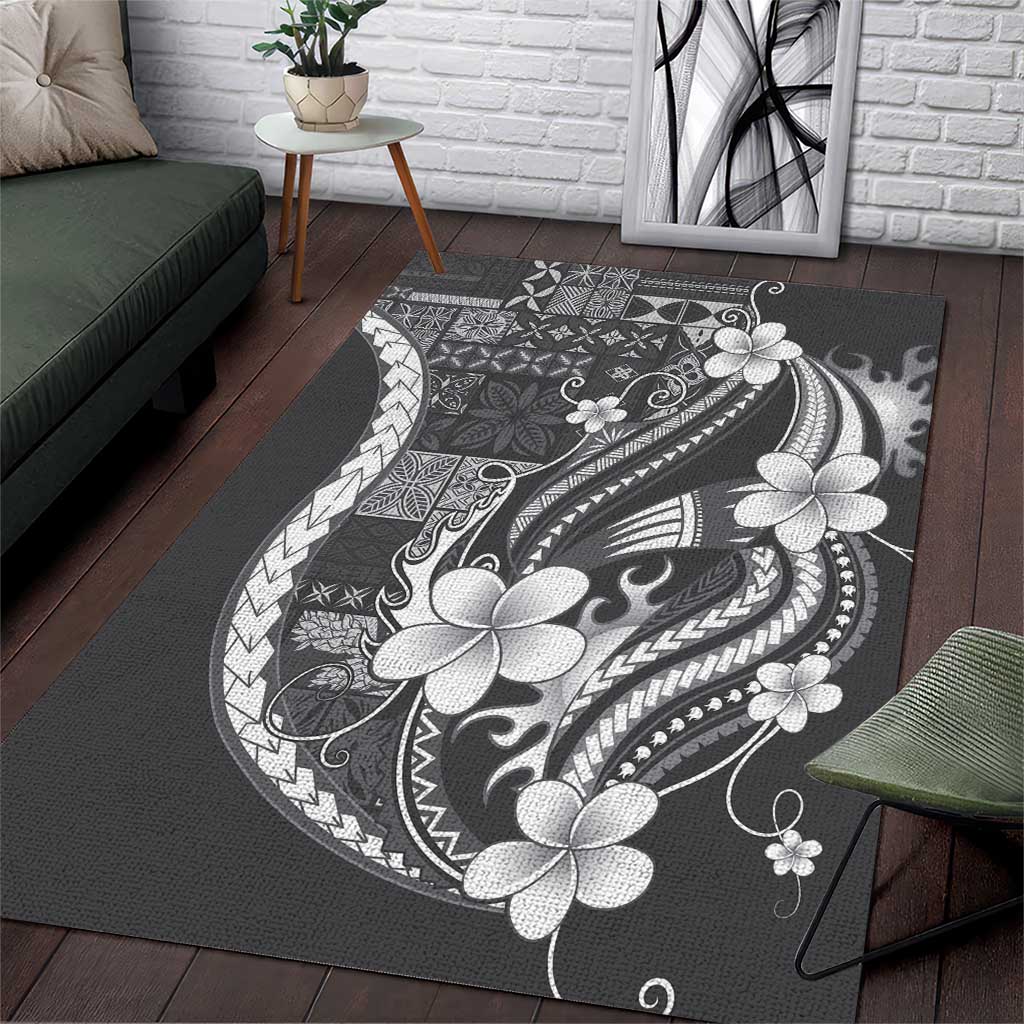 Samoa Siapo Tribal Pattern Area Rug Light Gray Polynesian Plumeria Tapa Motif