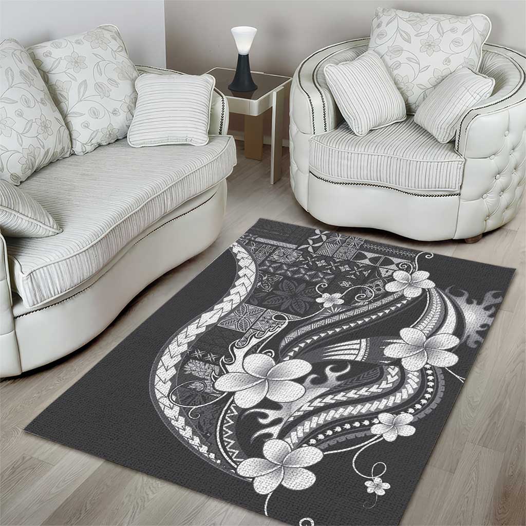 Samoa Siapo Tribal Pattern Area Rug Light Gray Polynesian Plumeria Tapa Motif