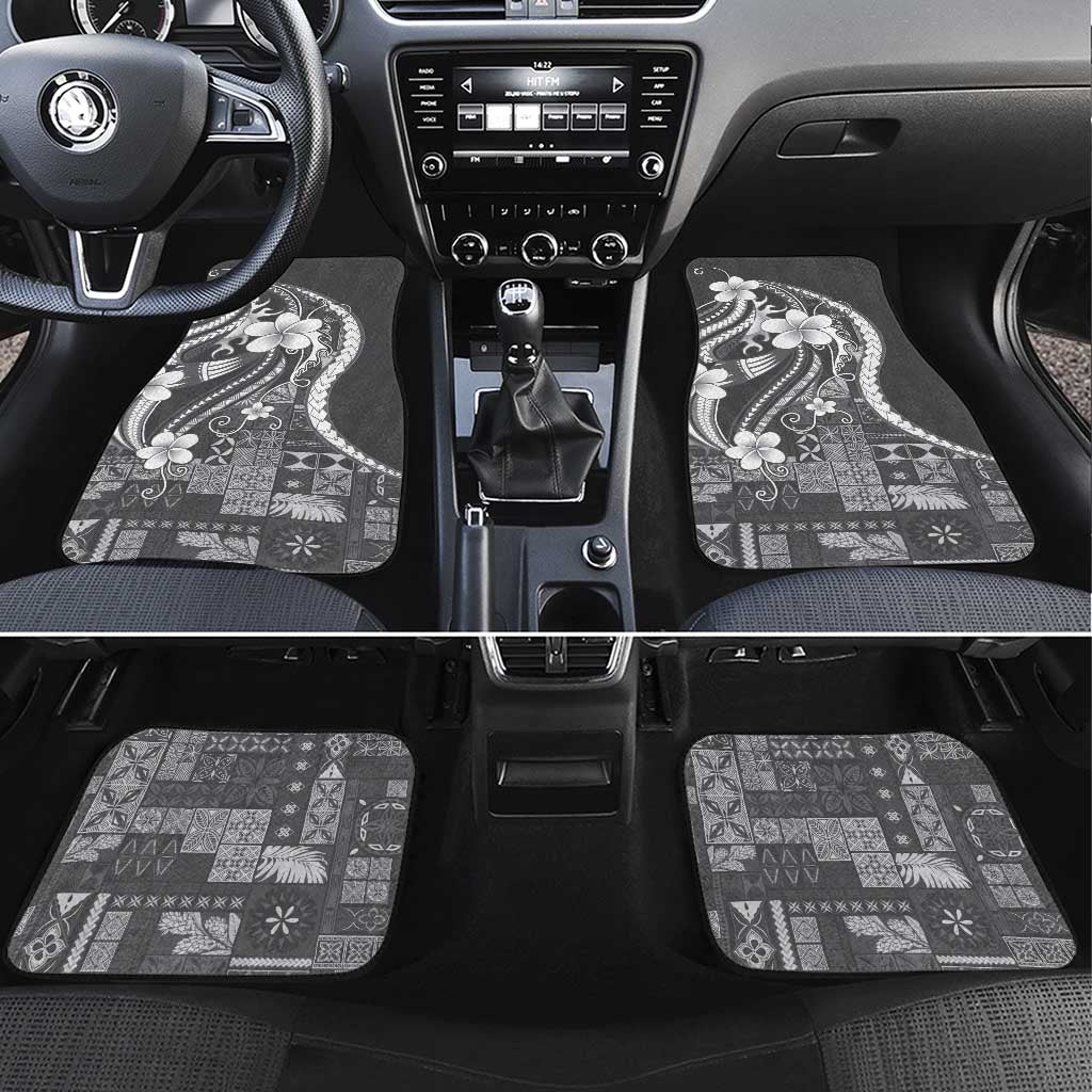 Samoa Siapo Tribal Pattern Car Mats Light Gray Polynesian Plumeria Tapa Motif
