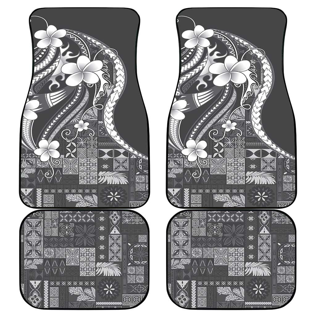 Samoa Siapo Tribal Pattern Car Mats Light Gray Polynesian Plumeria Tapa Motif