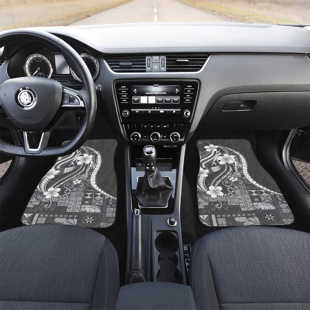 Samoa Siapo Tribal Pattern Car Mats Light Gray Polynesian Plumeria Tapa Motif