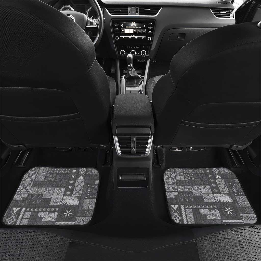 Samoa Siapo Tribal Pattern Car Mats Light Gray Polynesian Plumeria Tapa Motif